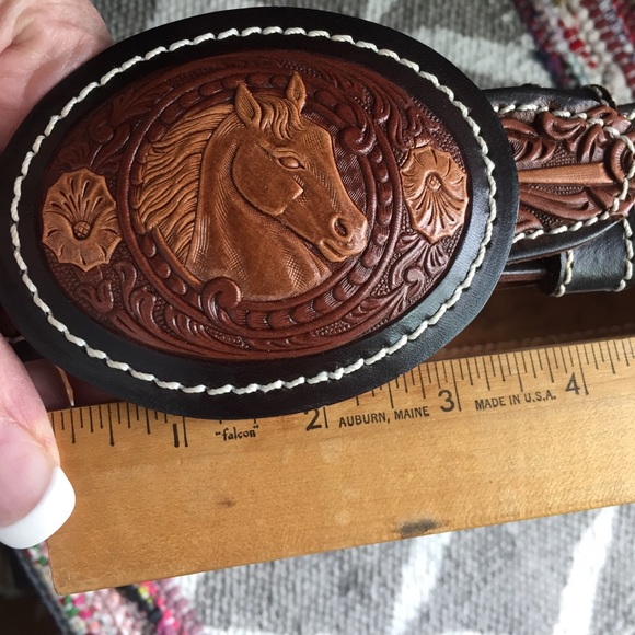 Vintage brown leather horse belt 30 Medium new main image 7